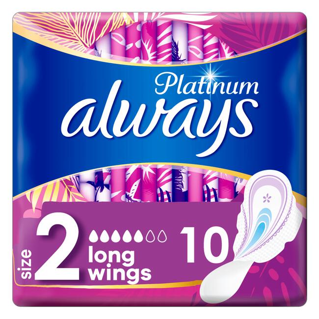 Always Platinum Maandverband Met Vleugels (Maat 2) Long 10 stuks