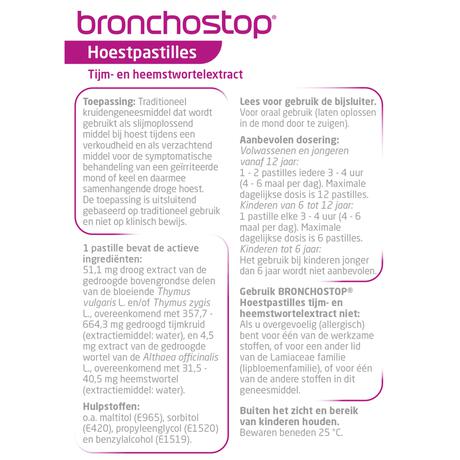 Bronchostop Hoestpastilles bij Vastzittende Hoest of Keelpijn 20 Stuks