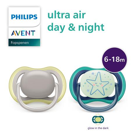 Philips Avent Ultra Air Day and Night – Fopspeenset – 2 stuks – 6-18 mnd - SCF087/18