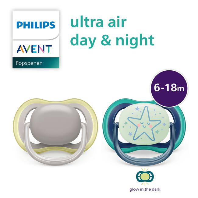 Philips Avent Soother Ultra Air Night Fopspenen SCF085/70 6-18 maanden