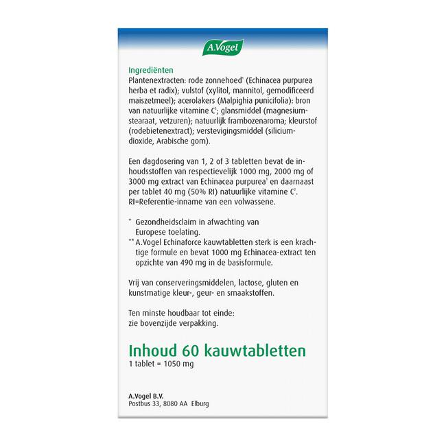 A.Vogel Echinaforce Sterk** + Vitamine C Weerstand1* Kauwtabletten 60 stuks