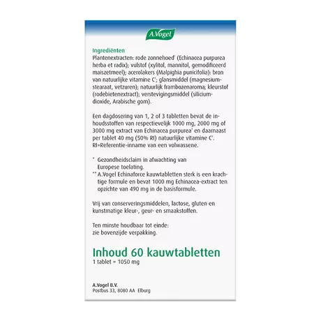 A.Vogel Echinaforce Sterk** + Vitamine C Weerstand1* Kauwtabletten 60 stuks