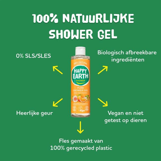 Happy Earth 100% Natuurlijke Shower Gel Rose Petitgrain