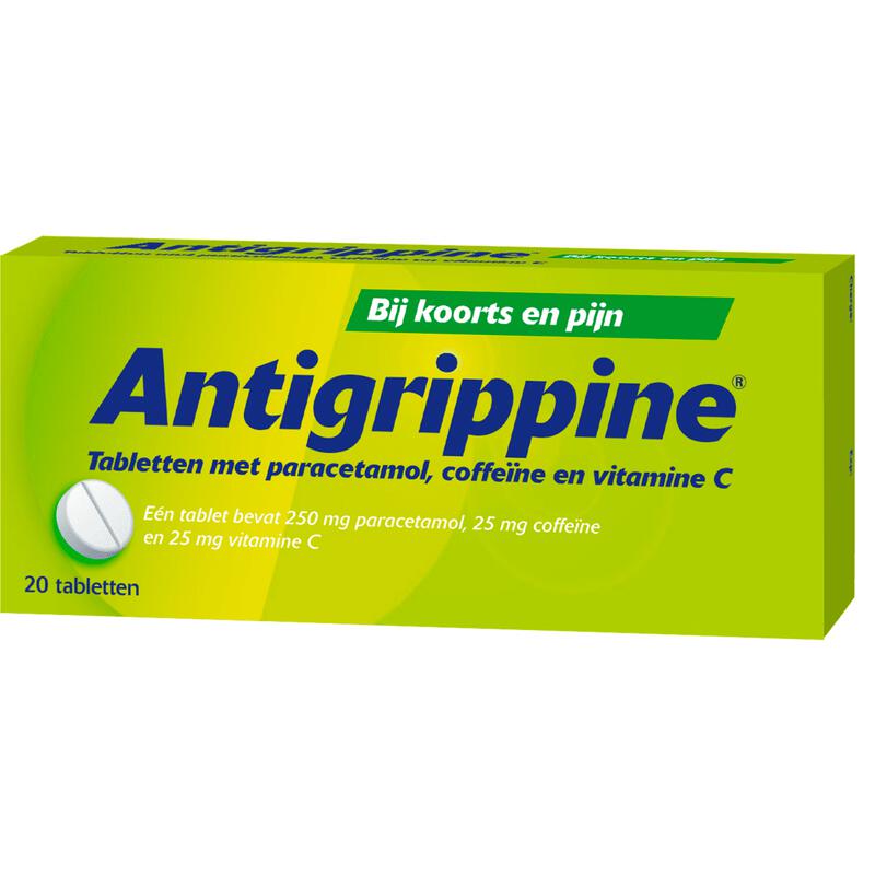 Antigrippine Paracetamol, Coffe�ne en Vitamine C Tabletten 20 Stuks