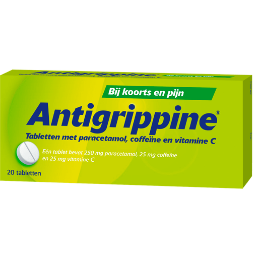 Antigrippine Paracetamol, Coffe�ne en Vitamine C Tabletten 20 Stuks