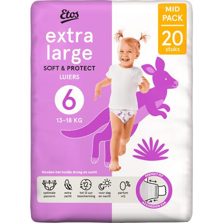 Etos Luiers Extra Large Maat 6 13-18 kg Midpack 20 stuks