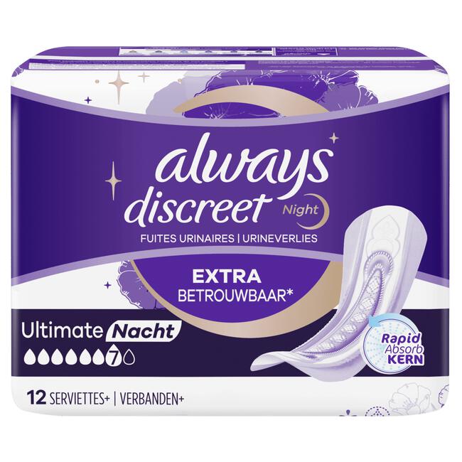 Always Discreet Verband Voor Urineverlies Dames Plus Ultimate Night x12