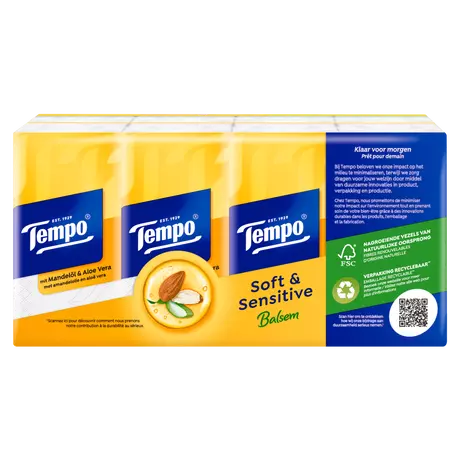Tempo Soft & Sensitive 4-Laags Zakdoekjes 8x10 stuks