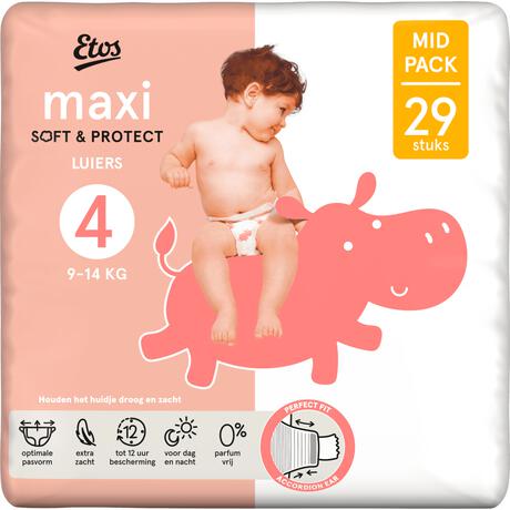 Etos Luiers Maxi Maat 4 9-14 kg Mid Pack 29 stuks