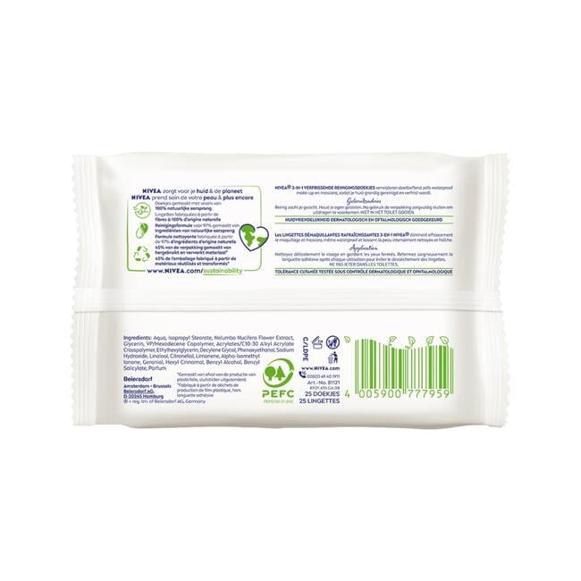 NIVEA 3-in-1 Verfrissende Reinigingsdoekjes 25 stuks