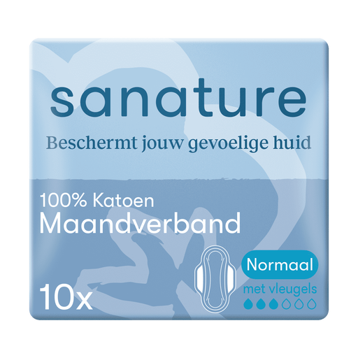 Sanature 100% Katoenen Maandverband Ultra Normaal Met Vleugels 10 stuks