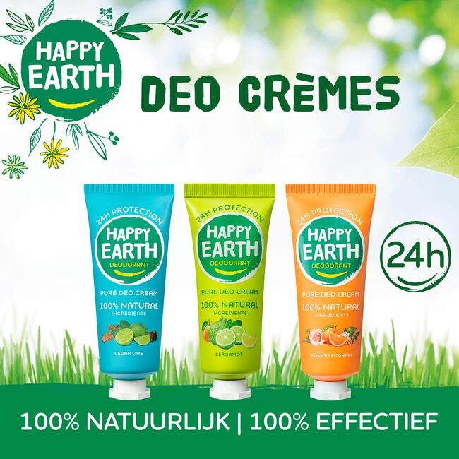 Happy Earth 100% Natuurlijke Rose Petitgrain Deodorant Crème 40 ML