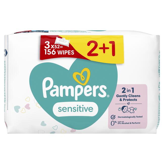 Pampers Sensitive Billendoekjes 2+1 Promo Pack 3x52 Stuks
