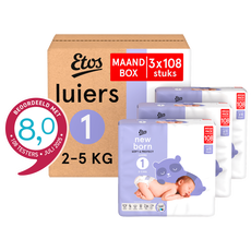 Etos Luiers Newborn Maat 1 2-5 kg Maandbox 324 Stuks