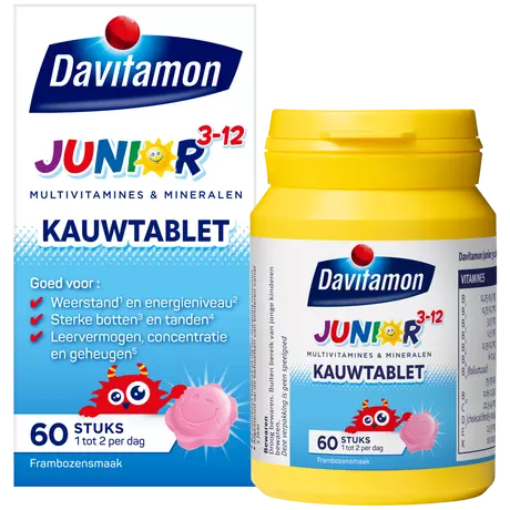 Davitamon Junior 3+ Kauwvitamines Framboos 60 stuks