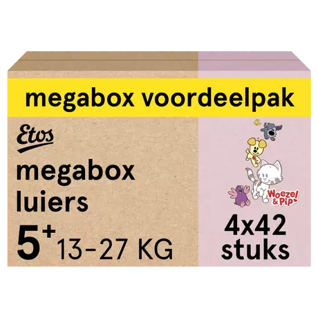Etos Woezel & Pip Luiers Junior+ Maat 5+ 13-27 kg Megabox Voordeelpak 168 stuks