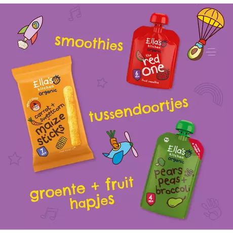 Ella's Kitchen Bio Knijpfruit Peer Doperwten Broccoli 4+ Maanden 120 gram