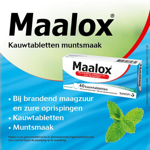 Maalox Kauwtabletten Muntsmaak Bij Brandend Maagzuur 40 Kauwtabletten