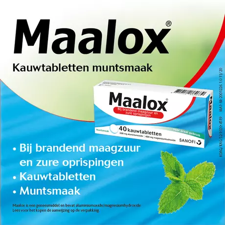 Maalox Muntsmaak Bij Brandend Maagzuur Kauwtabletten 40 stuks