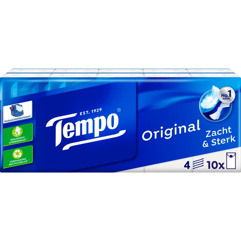 Tempo Regular 4-Laags Zakdoekjes 10x10 stuks