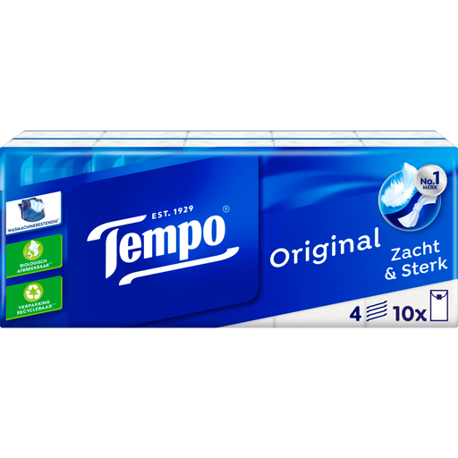 Tempo Regular 4-Laags Zakdoekjes 10x10 stuks