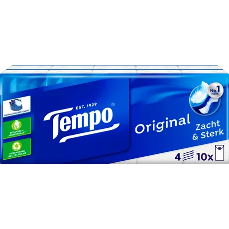 Tempo Regular 4-Laags Zakdoekjes 10x10 stuks
