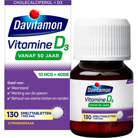 Davitamon Vitamine D 50+ Smelttabletten Citroensmaak 130 Stuks