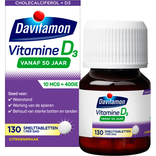 Davitamon Vitamine D 50+ Citroensmaak Smelttabletten 130 stuks