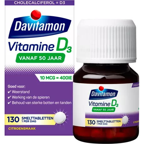 Davitamon Vitamine D 50+ Citroensmaak Smelttabletten 130 stuks