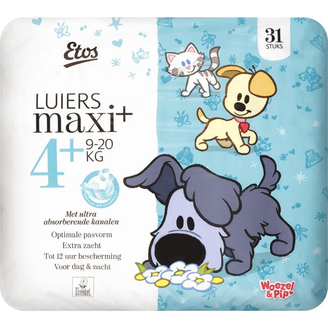 Etos Woezel & Pip Luiers Maxi Plus Maat 4+ 9-20 kg 31 stuks