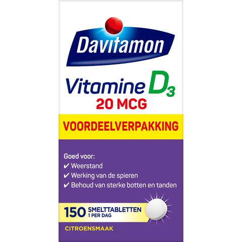 Davitamon Vitamine D3 20 MCG Voordeelverpakking Smelttabletten 150 stuks