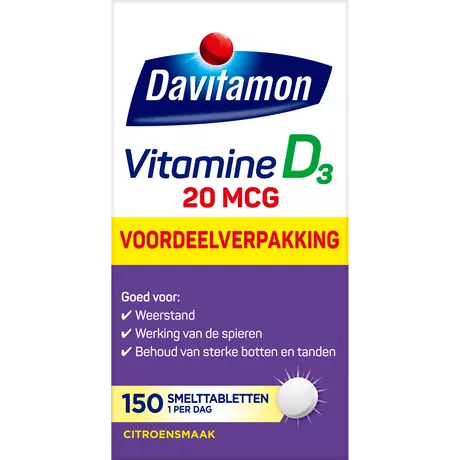 Davitamon Vitamine D3 20 MCG Voordeelverpakking Smelttabletten 150 stuks