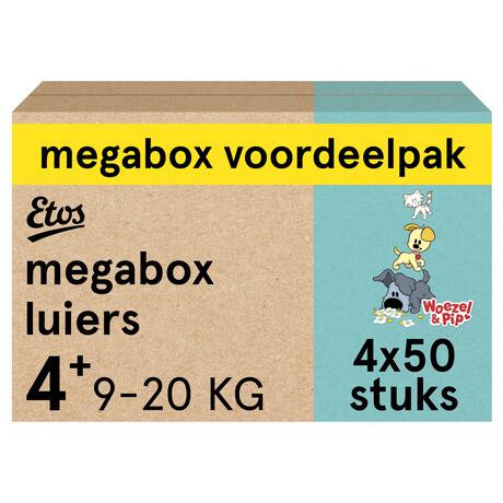 Etos Woezel & Pip Luiers Maxi+ Maat 4+ 9-20 kg Megabox 4x50 stuks