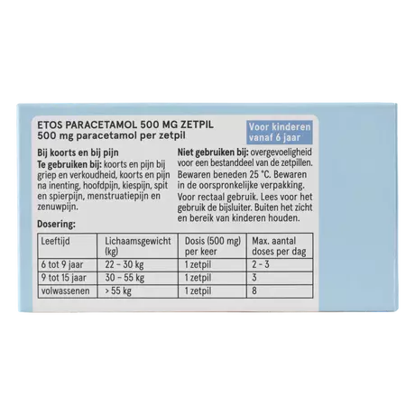Etos Paracetamol 500 MG Zetpil 10 stuks