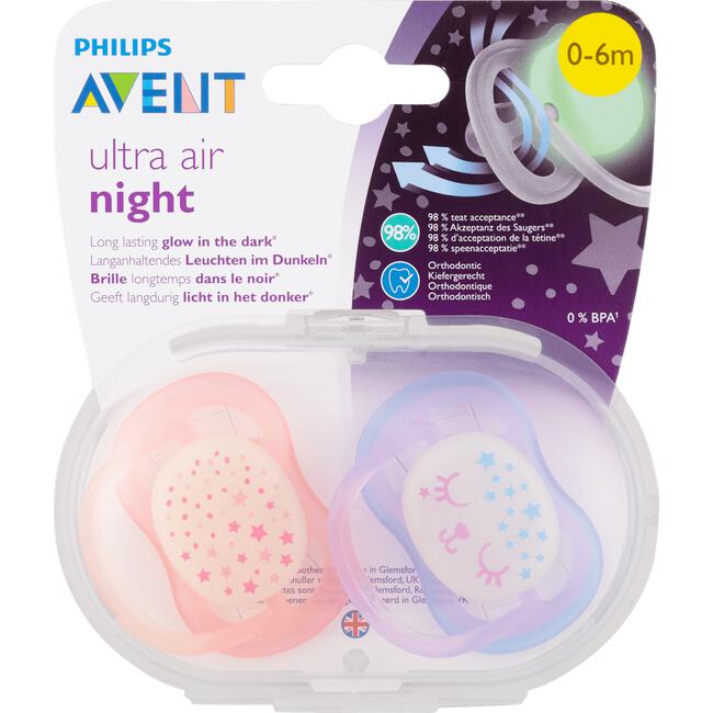 Philips Avent Fopspenen Ultra Air Night Girl 0-6 mnd 2 stuks