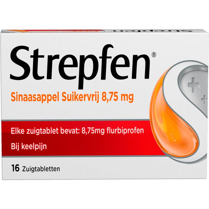 Strepfen Sinaasappel Suikervrij 8,75 MG Zuigtabletten 16 Stuks