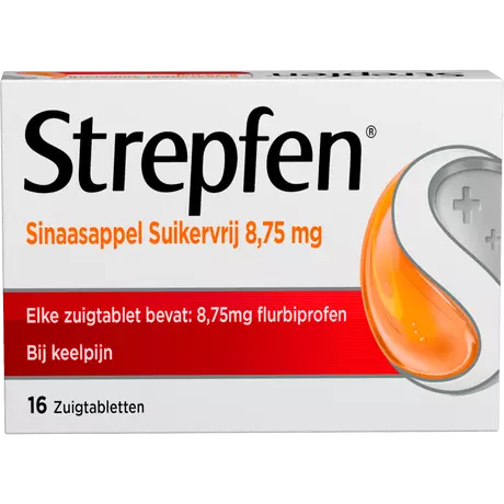Strepfen Sinaasappel Suikervrij 8,75 MG Zuigtabletten 16 Stuks