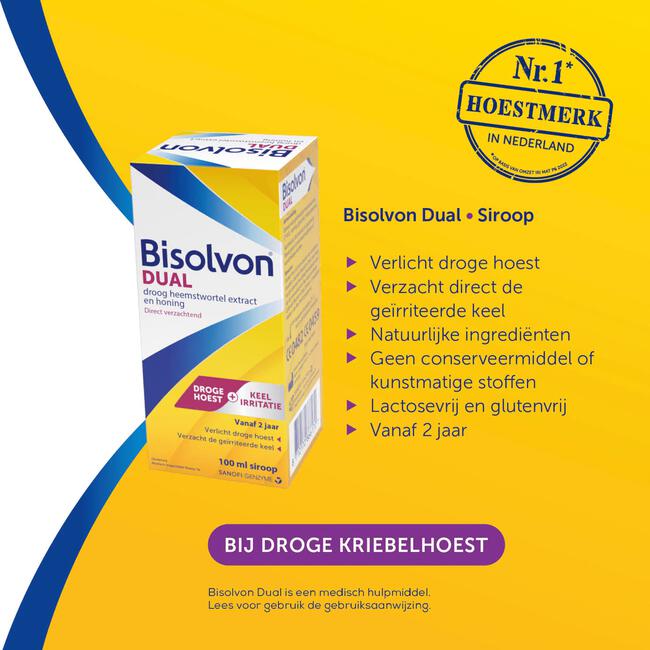 Bisolvon Dual Siroop, Bij Droge Hoest En Keelirritatie 100 ML
