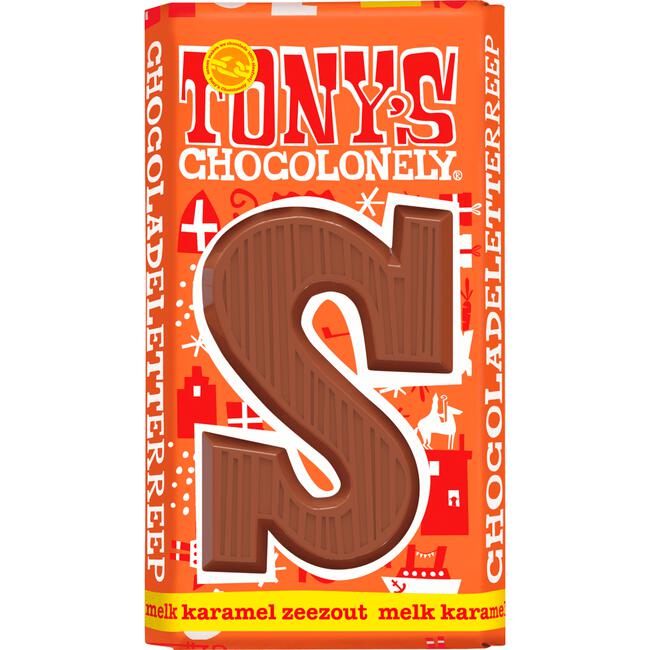 Tony's Cholonely Melkchocolade karamel zeezout letterreep S