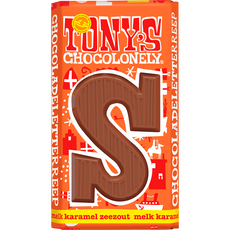 Tony's Cholonely Melkchocolade karamel zeezout letterreep S