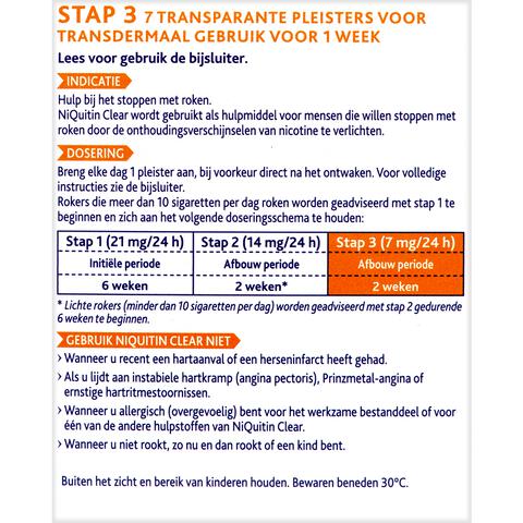 NiQuitin Clear Pleisters 7 mg Stoppen met roken