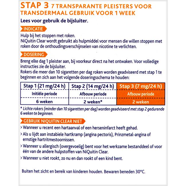 NiQuitin Clear Pleisters 7 mg Stoppen met roken