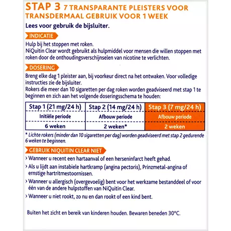 NiQuitin Clear Pleisters 7 mg Stoppen met roken