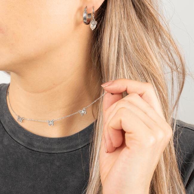 BiSjU Jewellery Ketting Hartje en Balletjes Zilver Plated
