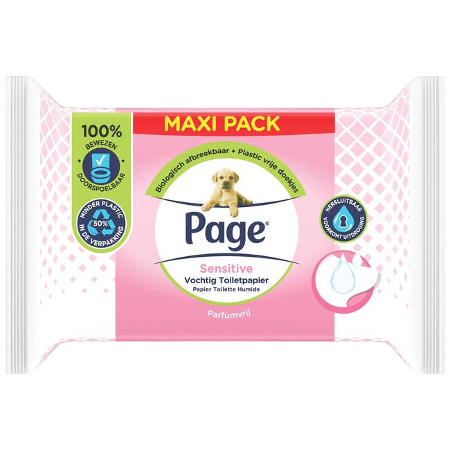 Page Vochtig Toiletpapier - Sensitive Vochtig Maxi Voordeelverpakking