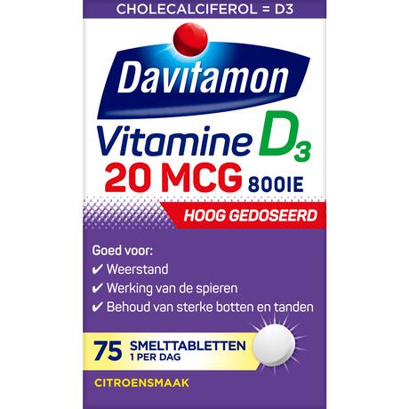 Davitamon Forte Vitamine D3 Smelttabletten Citroensmaak 75 stuks