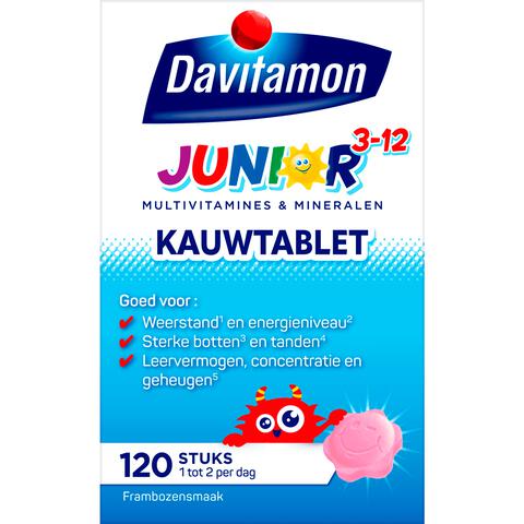 Davitamon Junior 3+ Multivitamine Kinderen Frambozensmaak 120 Kauwvitamines