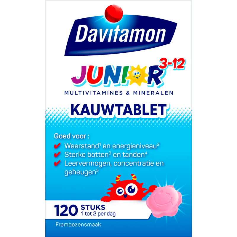 Davitamon Junior 3+ Kauwvitamines Kinderen Framboos 120 stuks