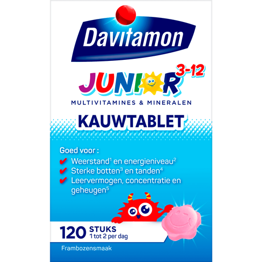 Davitamon Junior 3+ Kauwvitamines Kinderen Framboos 120 stuks