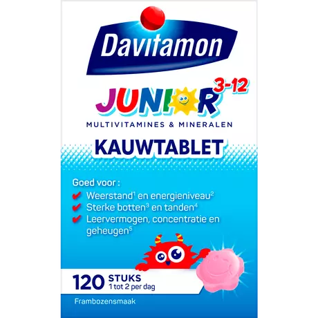 Davitamon Junior 3+ Kauwvitamines Kinderen Framboos 120 stuks